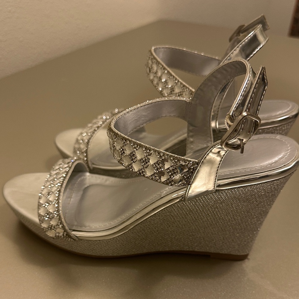 Elegant Silver Embellished Wedge Heels